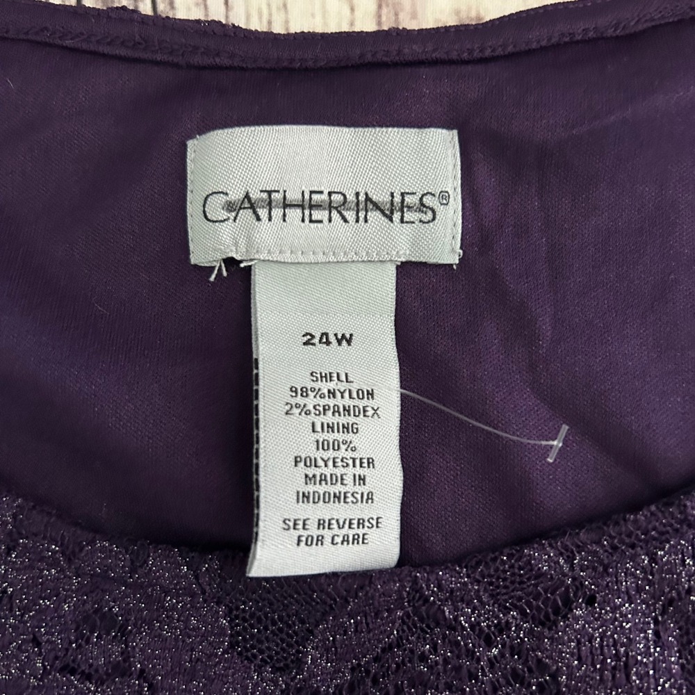 Catherines Purple Floral Lace Shimmer Tank Top Blouse Plus Sz 24W Scalloped Hem - Picture 5 of 7